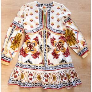 Farm Rio off-white marys tiles lenzing ecovero euroflax mini dress SMALL $230.00
